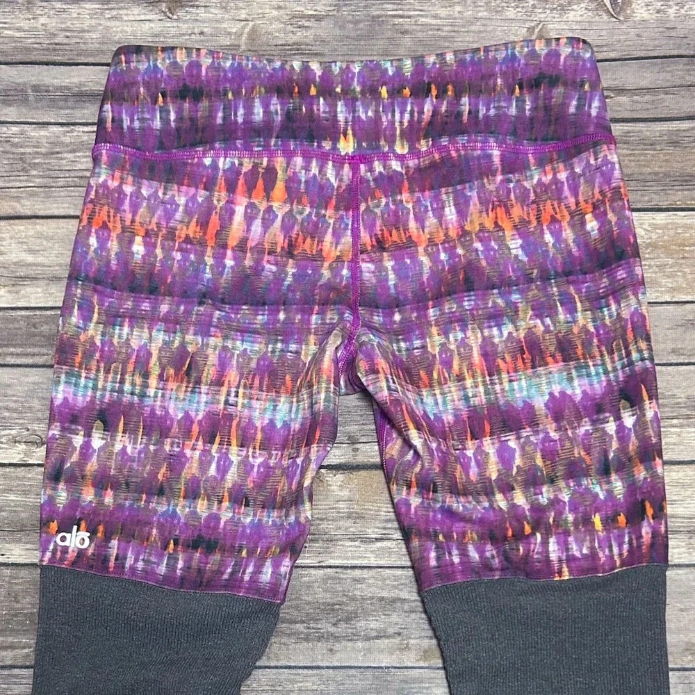 Alo Yoga Goddess Bhakti Ruched Ribbed Cinched Leggings Grey Purple Orange Large